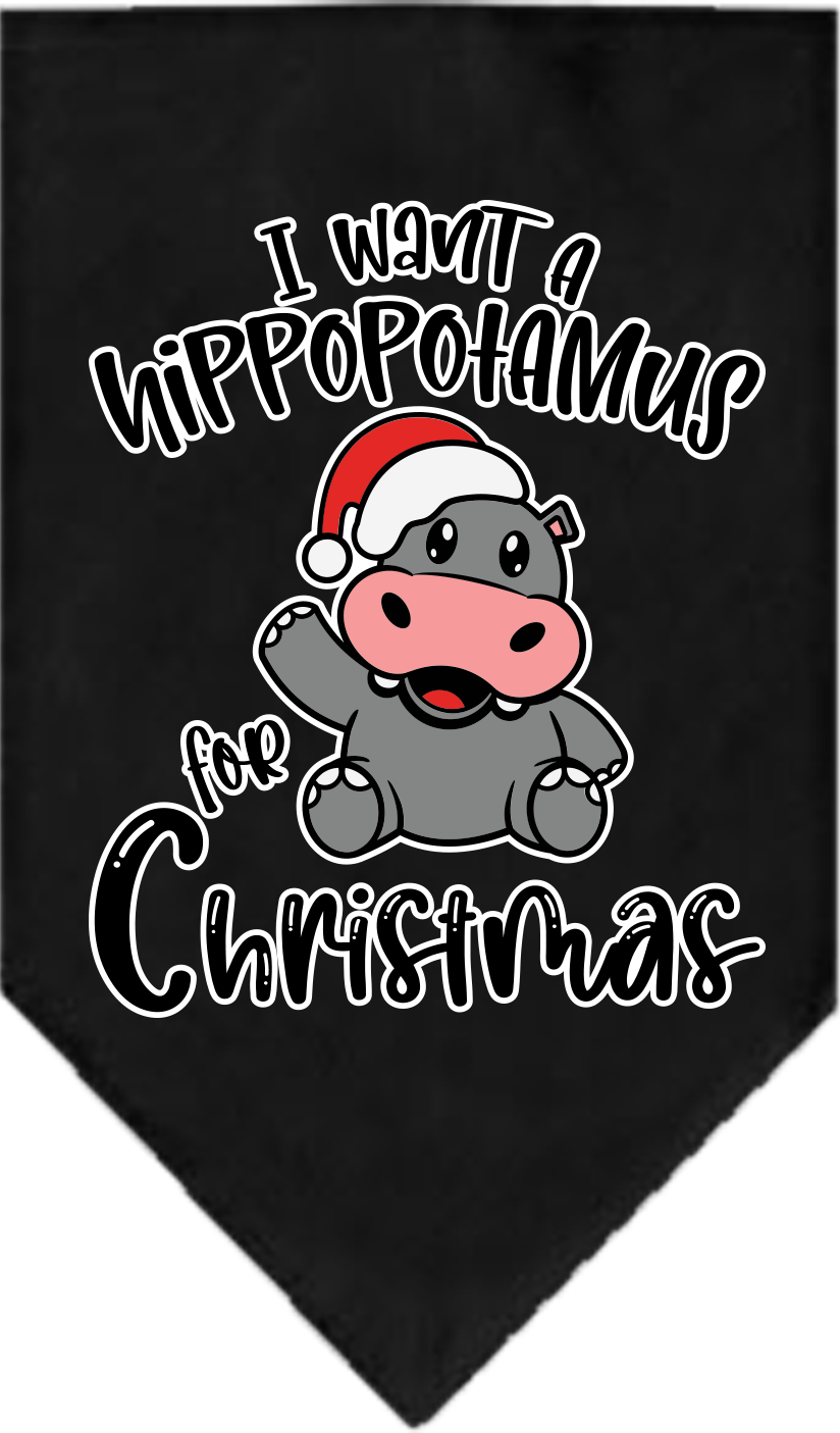 Hippo for Christmas Screen Print Bandana Black Size Large